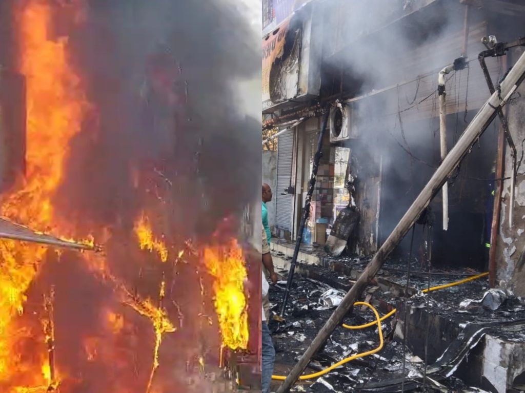शहर के कपड़ा दुकान में लगी आग,, पूरी दुकान जलकर खाक,, लाखो का हुआ नुकसान,, फायर बिग्रेड सूचना देने के बाद भी नहीं पहुंचा समय पर,,