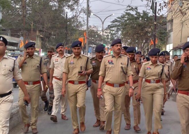 बिलासपुर पुलिस का फ्लैग मार्च, अपराधियों को सख्त संदेश